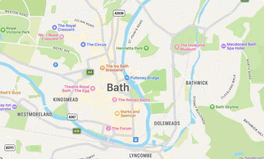 Map of bath where warriors boxing gym is located